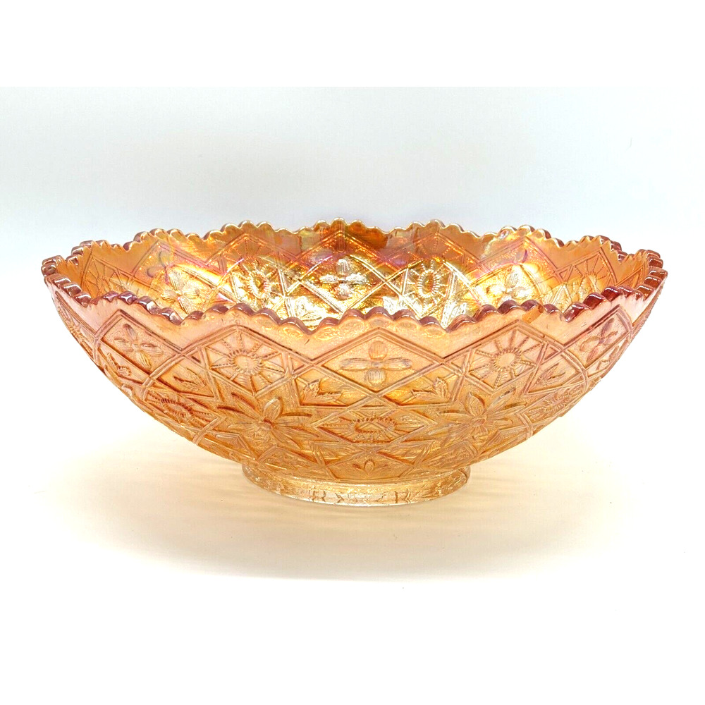 Marigold Carnival Glass Bowl Hattie Luster Glass with Scalloped Edges
